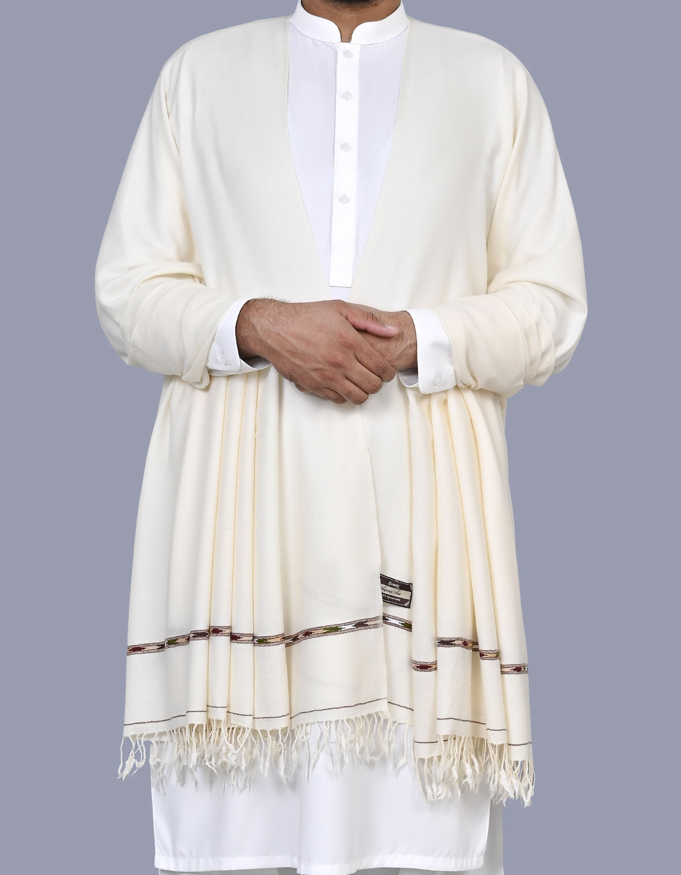 Off White Plain 100% Wool Men Shawl
